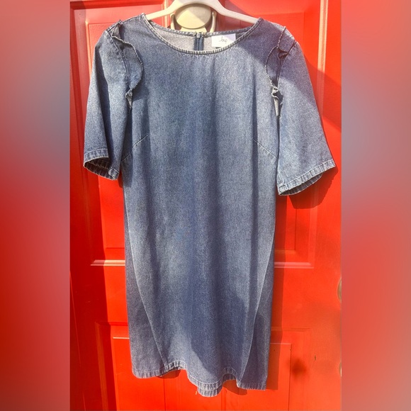 Loup Denim Chambray Alicia Ruffle Dress Small - Picture 2 of 7